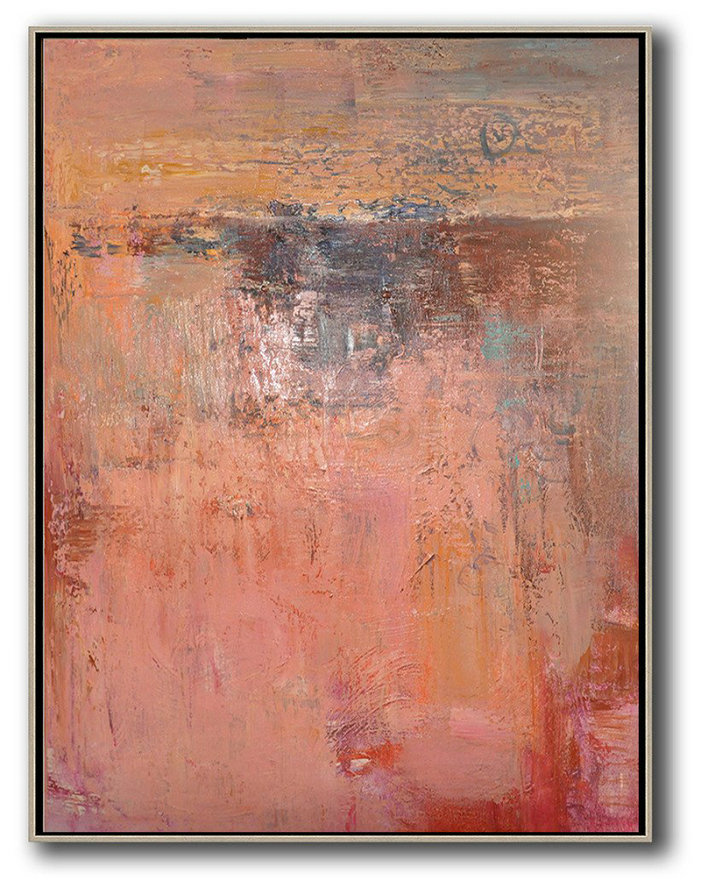 Extra Large Painting,Vertical Palette Knife Contemporary Art,Art Work Pink,Brown,Red